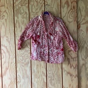 White and red paisley button down